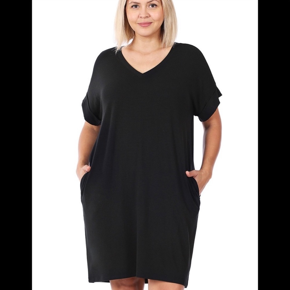 Plus Size V Neck Short Sleeve Dress Various - Picture 12 of 12
